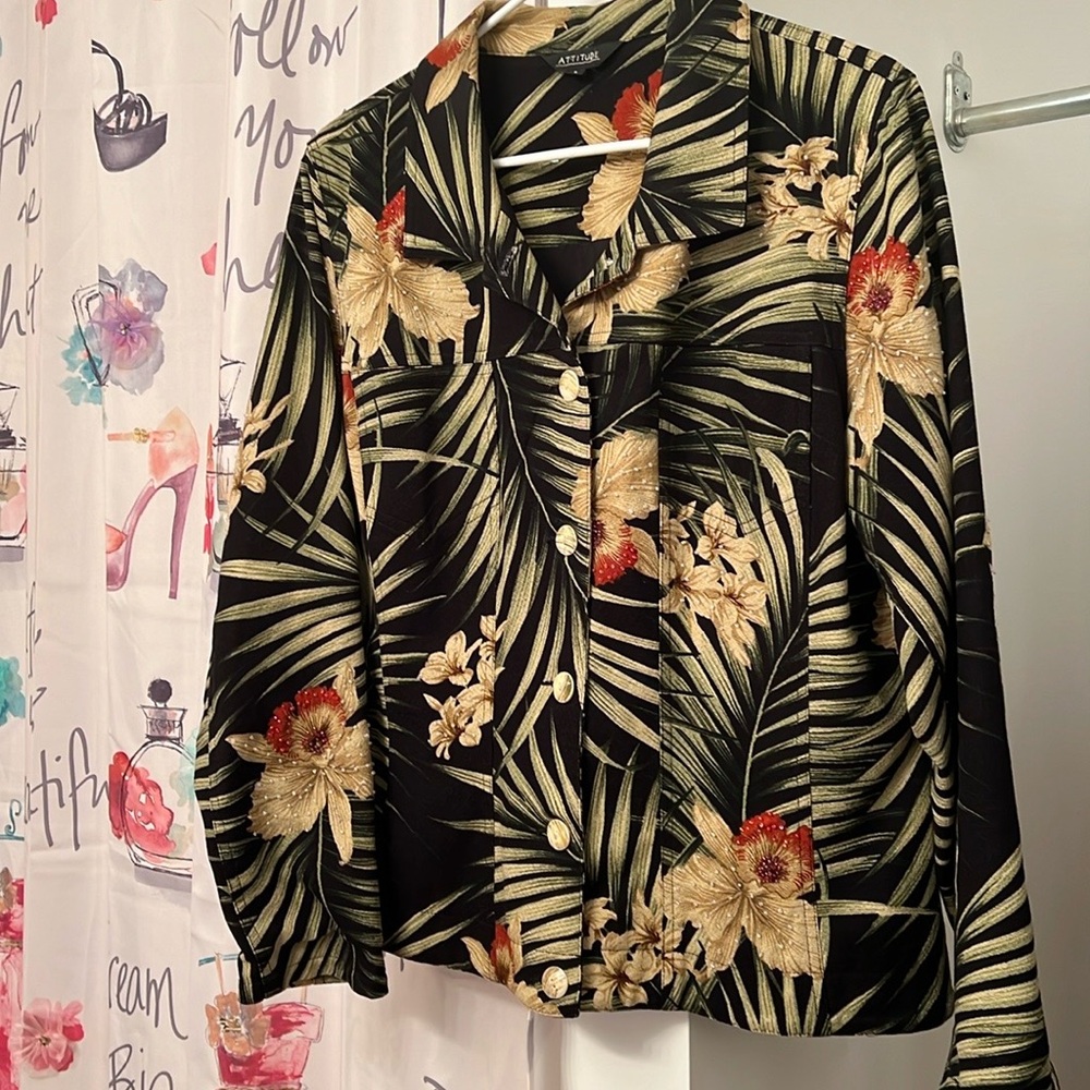 Hand beaded tropical blazer, ladies size XL